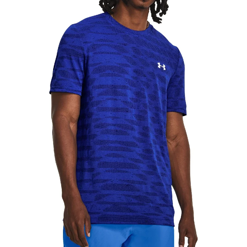 Men’s short-sleeve safari shirts-Under Armour Seamless Ripple Short Sleeve Mens Training Top - Blue