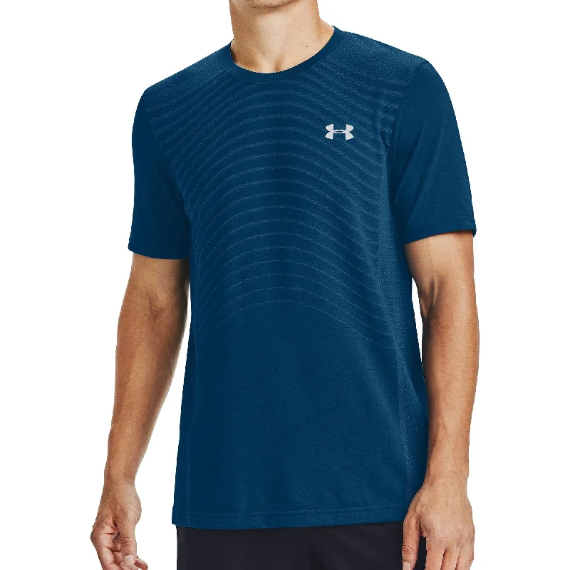 Men’s short-sleeve knit tees-Under Armour Seamless Wave Short Sleeve Mens Training Top - Blue