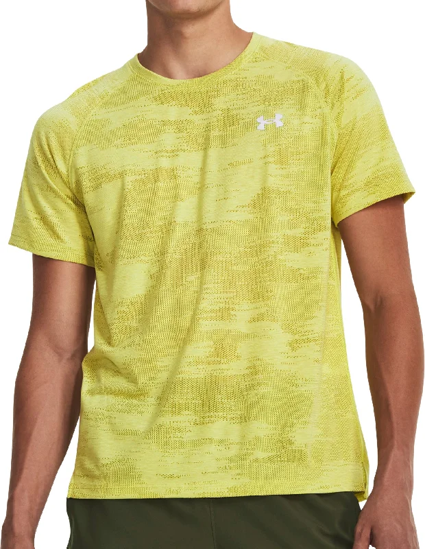 Men’s short-sleeve harp polos-Under Armour Streaker Speed Camo Short Sleeve Mens Running Top - Yellow