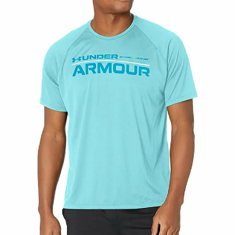 Men’s short-sleeve jolt shirts-Under Armour Tech 2.0 Wordmark Short Sleeve Mens Training Top - Blue