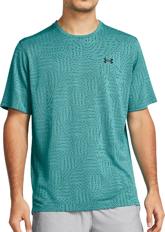 Men’s short-sleeve idly shirts-Under Armour Tech Vent Geotessa Short Sleeve Mens Training Top - Green