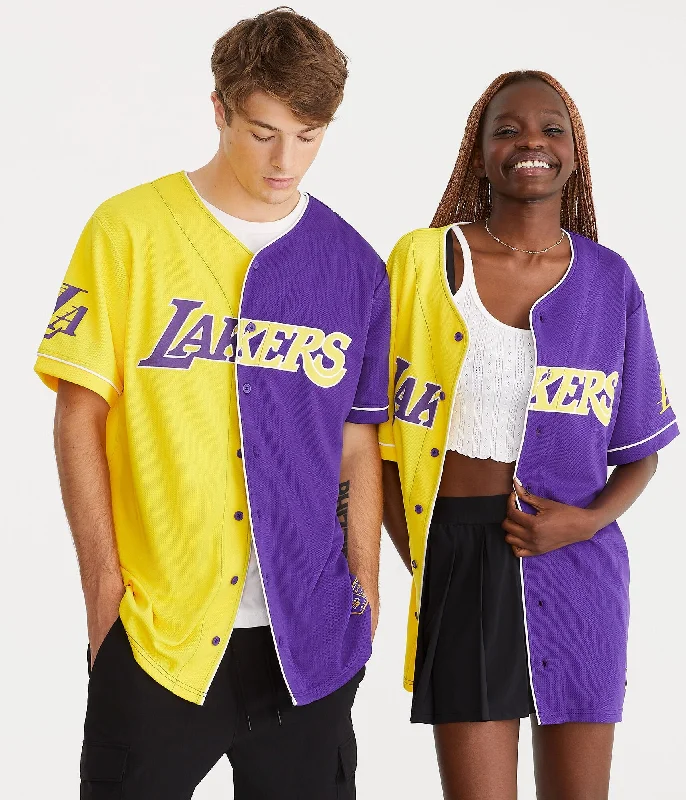 Men's luxury matte shirts-Aeropostale Los Angeles Lakers Spliced Top