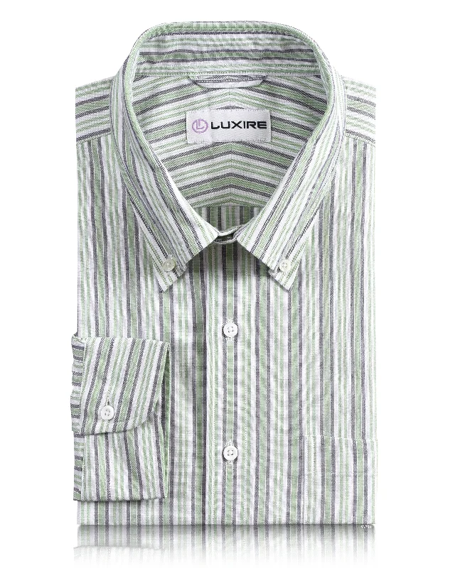 Men's stylish slit shirts-Oxford: Shades of Green Mauve Stripes Shirt