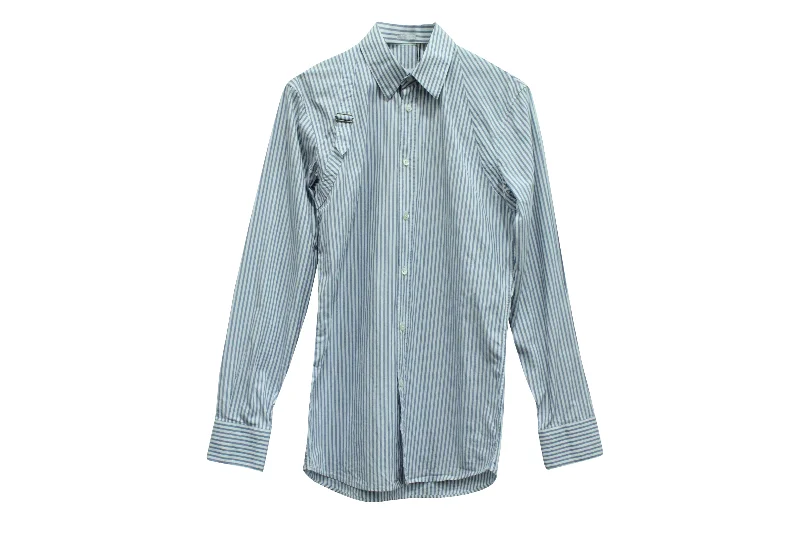 Men's sleek microfiber shirts-Alexander McQueen Striped Button Down Shirt with Buckle in Blue Cotton