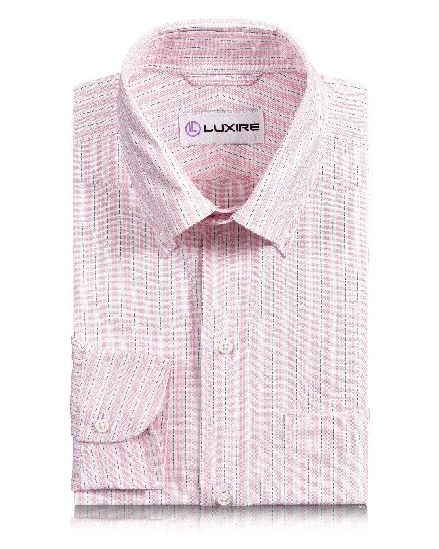 Men's soft modal shirts-Alumo Oxford Soft Pink and Navy Alternate Stripes