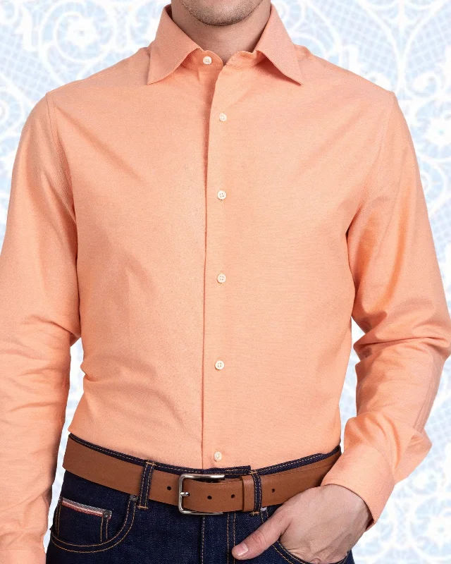 Men's formal peak-collar shirts-Apricot Orange Pinpoint Oxford Shirt