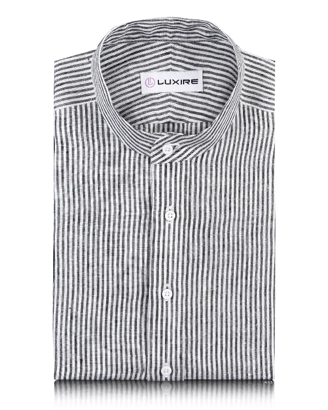 Men's soft bamboo shirts-Black University Stripes Linen