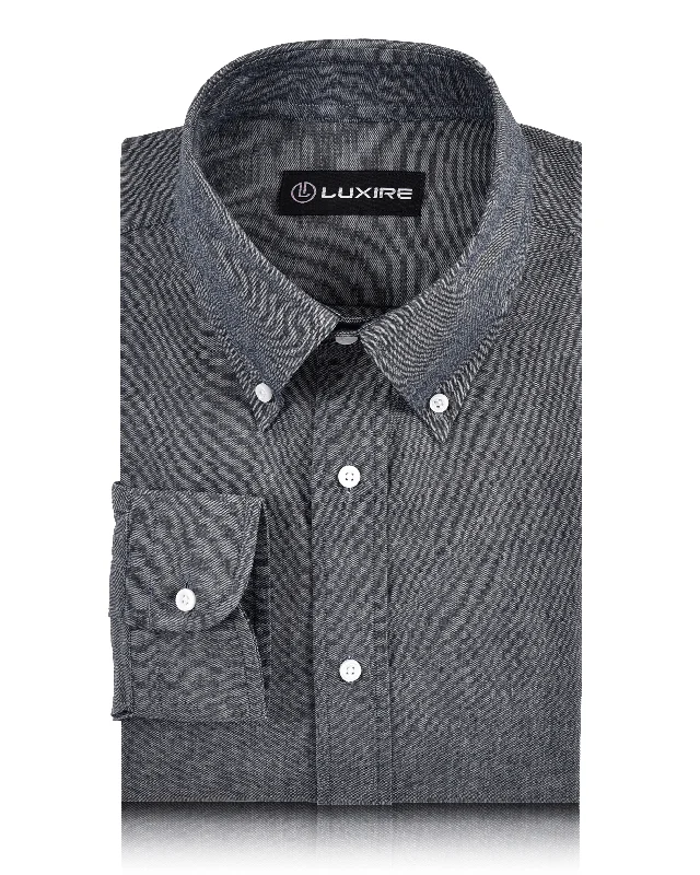 Men's formal french-cuff shirts-Blue Denim Slubby Chambray Shirt