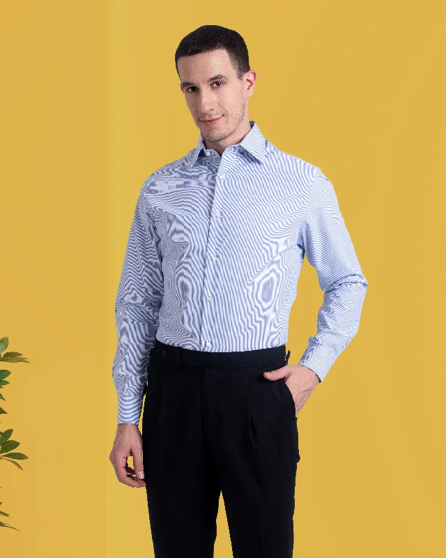 Men's relaxed broadcloth shirts-Blue Pin Stripes on White Shirt