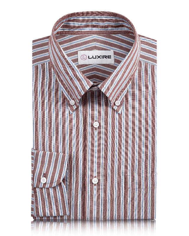 Men's trendy flared shirts-Blue White Rust Stripes Oxford Shirt