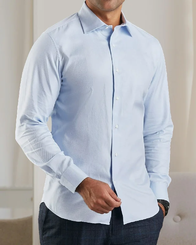 Men's luxury ribbed shirts-Brembana Hampton Twill Sky Blue Shirt