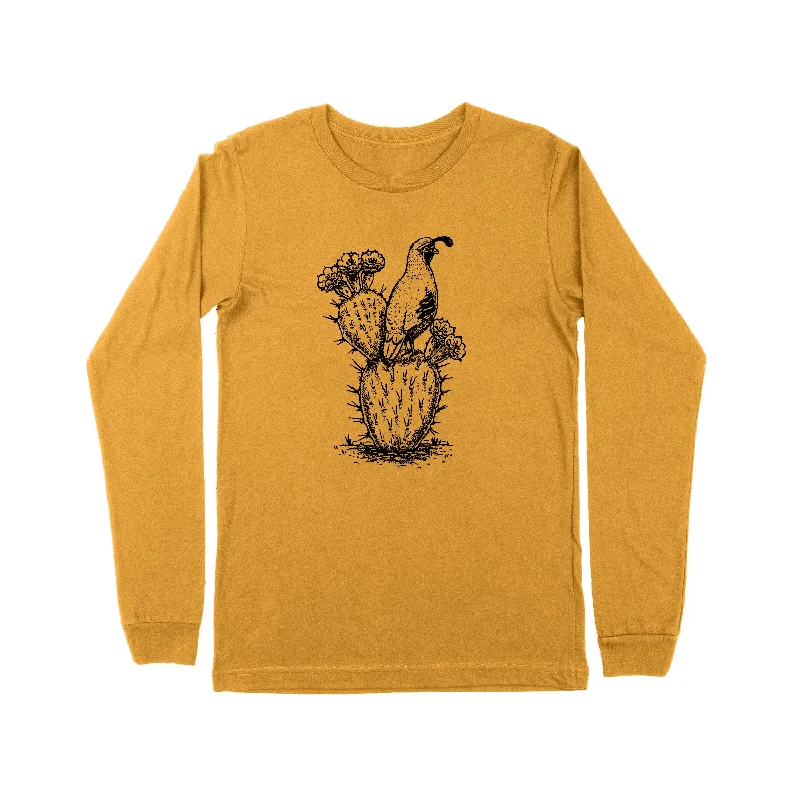 Men’s short-sleeve tope polos-Cactus Quail Long Sleeve Tee-Mustard