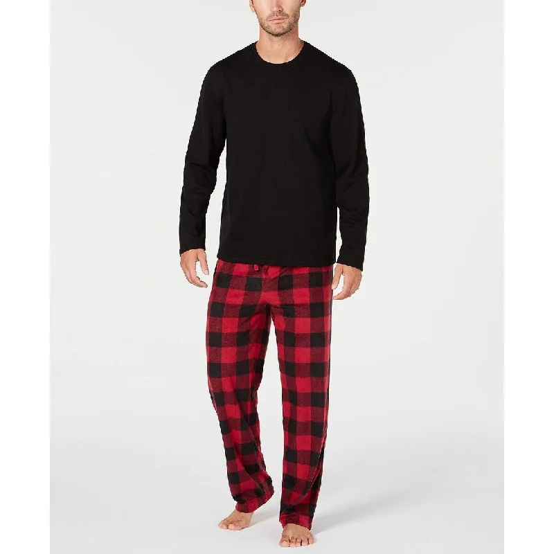 Men's upcycled recycled pants-Club Room Men's Plaid Fleece Pajama Set Black Size Extra Large - X-Large