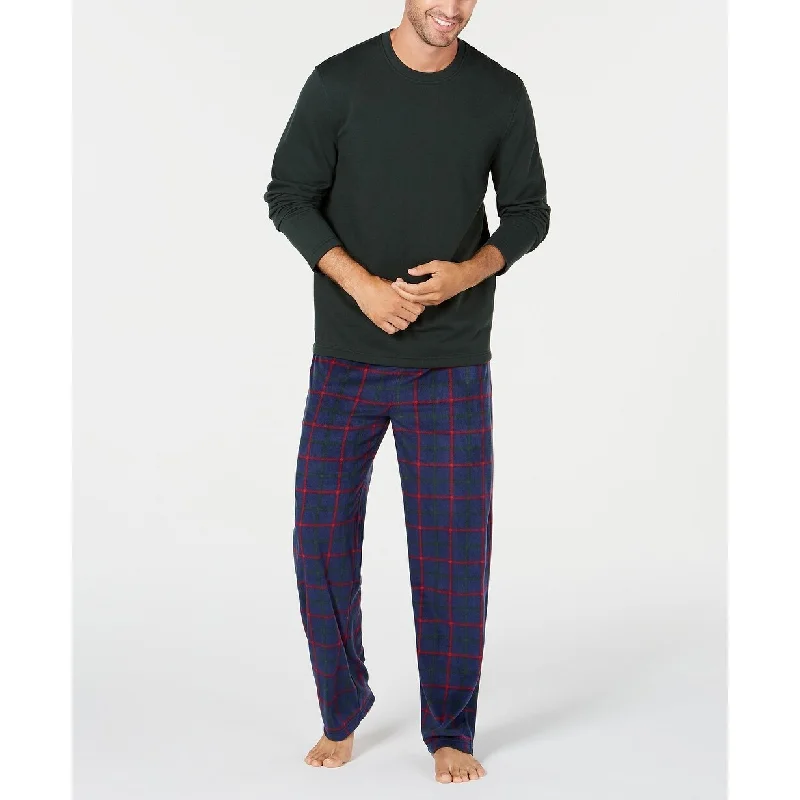 Men's practical zip-off pants-Club Room Men's Plaid Fleece Pajama Set Green Size 2 Extra Large - 2XL