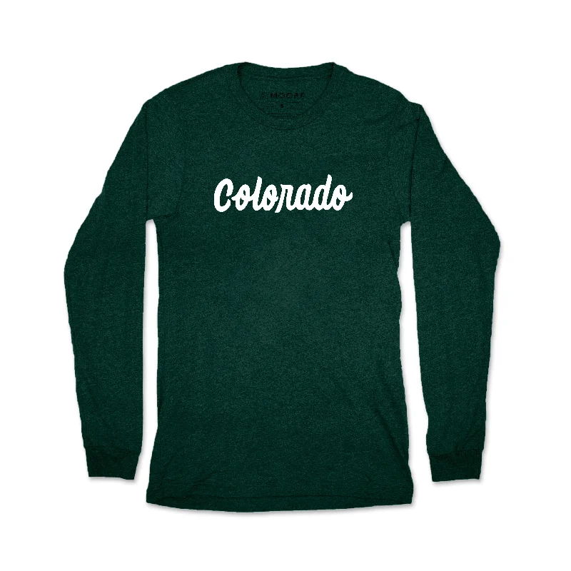 Men’s short-sleeve welt tees-Colorado Script Long Sleeve Tee-Emerald