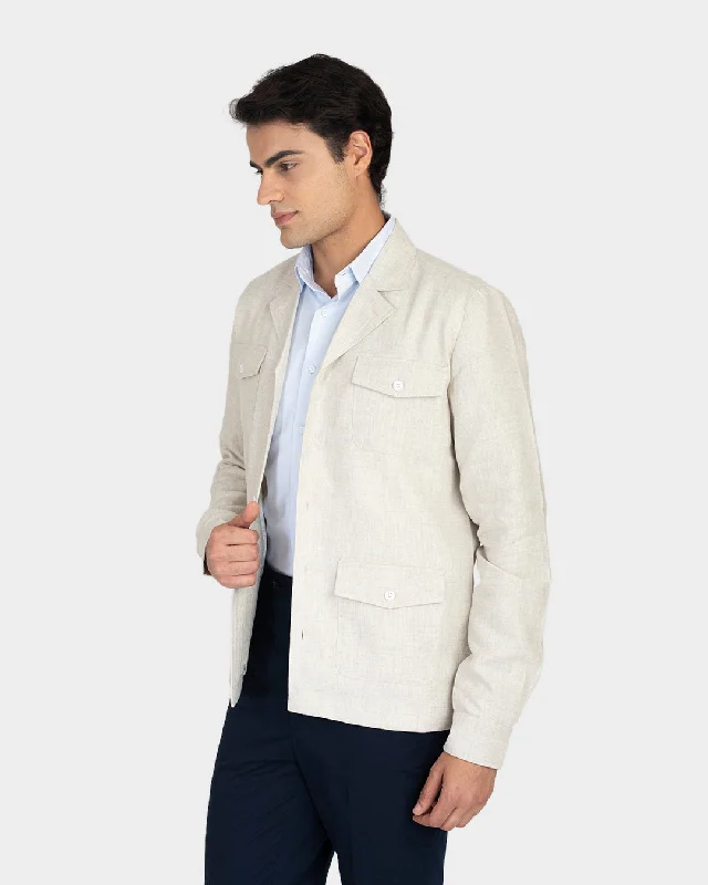 Men's luxury merino shirts-100% Linen Suiting Muslin Shirt Jacket