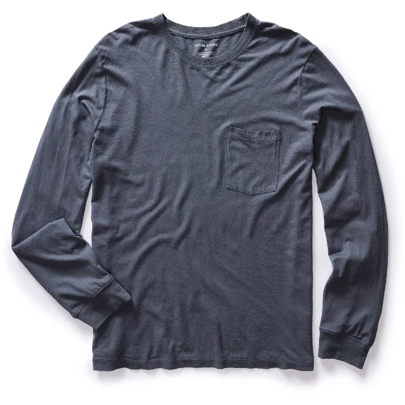 Men’s short-sleeve burr tops-The Cotton Hemp Long Sleeve Tee in Navy