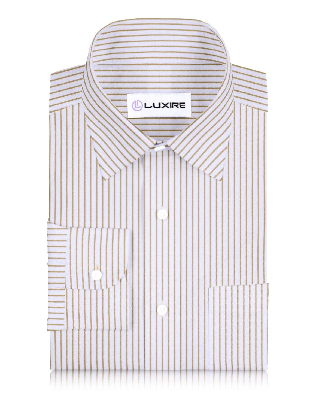 Men's bold ikat shirts-Cotton Linen: Ecru Stripes On white