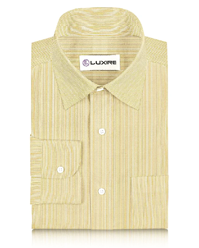 Men's casual khaki shirts-Cotton Linen: Light Ecru Dress Stripes On White