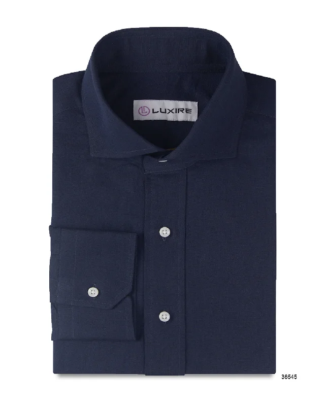 Men's soft alpaca shirts-Solid Navy Blue Linen Shirt