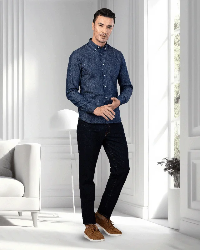 Men's casual speckled shirts-Dark Blue Denim Shirt