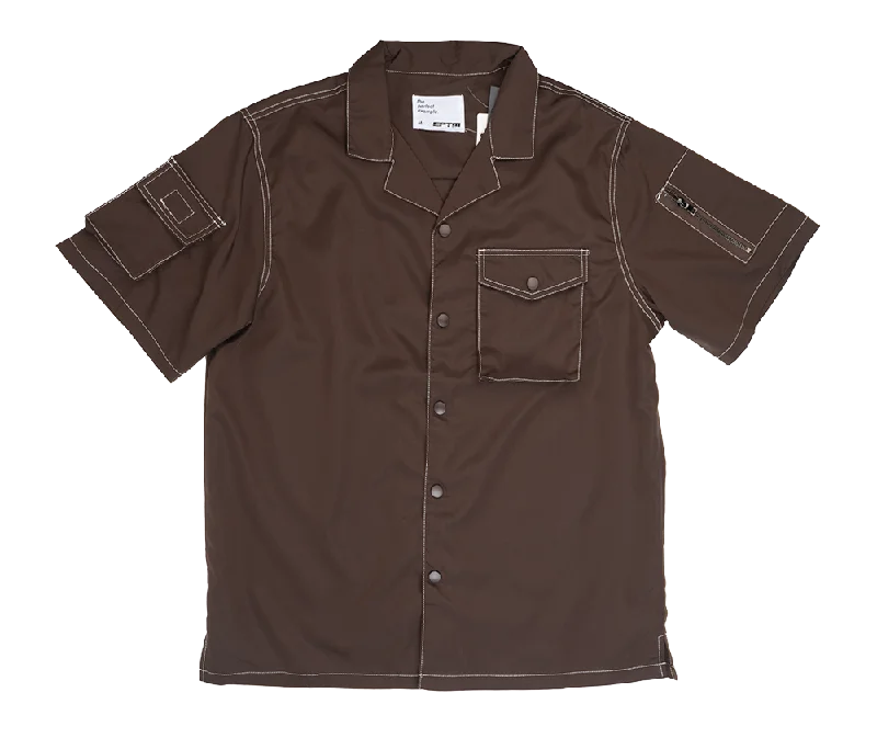 Men's luxury satin shirts-EPTM S/S BUTTON DOWN CARGO SHIRT BROWN - BDUNS