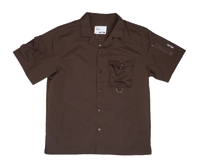 Men's formal wide-collar shirts-EPTM S/S BUTTON DOWN CARGO SHIRT BROWN - SNPBC