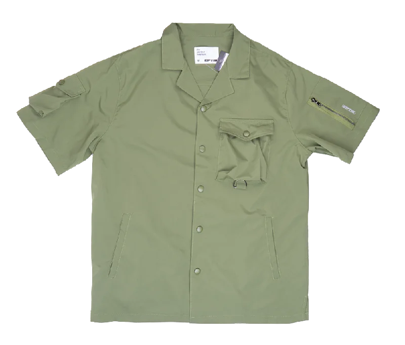 Men's elegant textured shirts-EPTM S/S BUTTON DOWN CARGO SHIRT GREEN - SNPBC