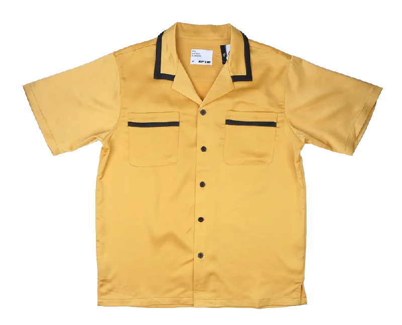 Men's subtle plaid shirts-EPTM S/S SATIN BUTTON DOWN SHIRT YELLOW - VILLA