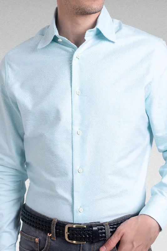 Men's relaxed broadcloth shirts-EZS Classic Pale Blue Oxford Shirt