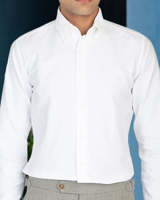 Men's bold zigzag shirts-EZS Warzone White Oxford Shirt