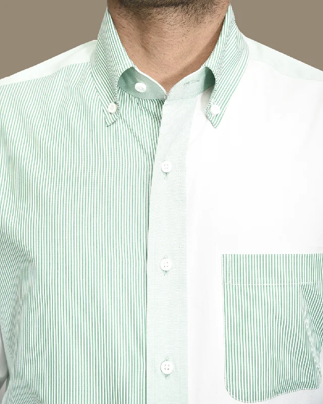 Men's soft hemp shirts-Green White Cotton Fun Shirt