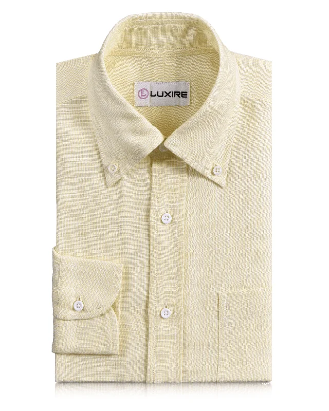 Men's formal french-cuff shirts-Linen Cotton: Pastel Yellow Chambray