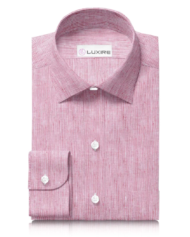 Men's elegant sheen shirts-Linen: Red White Slub Chambray