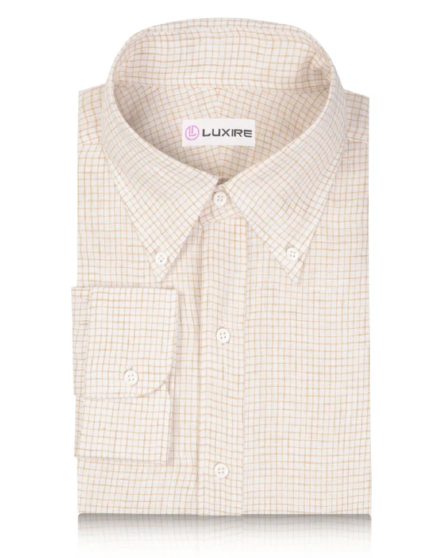 Men's classic roll-tab shirts-Linen:Tan Cream Rectangle Graph Checks