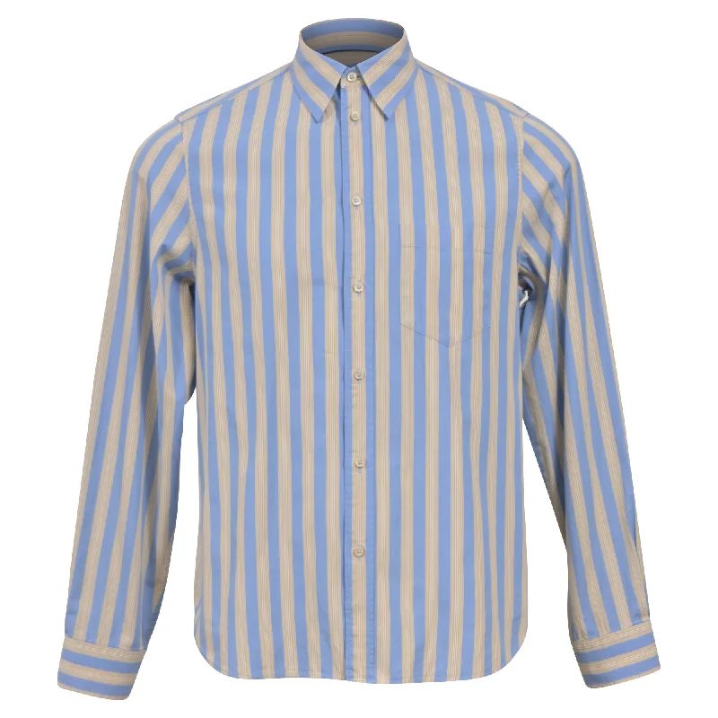 Men's luxury suede shirts-Gucci Striped Long Sleeve Shirt in Multicolor Cotton