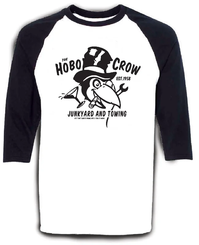 Men’s short-sleeve brim shirts-HOBO CROW Raglan Tee - WHITE/BLACK