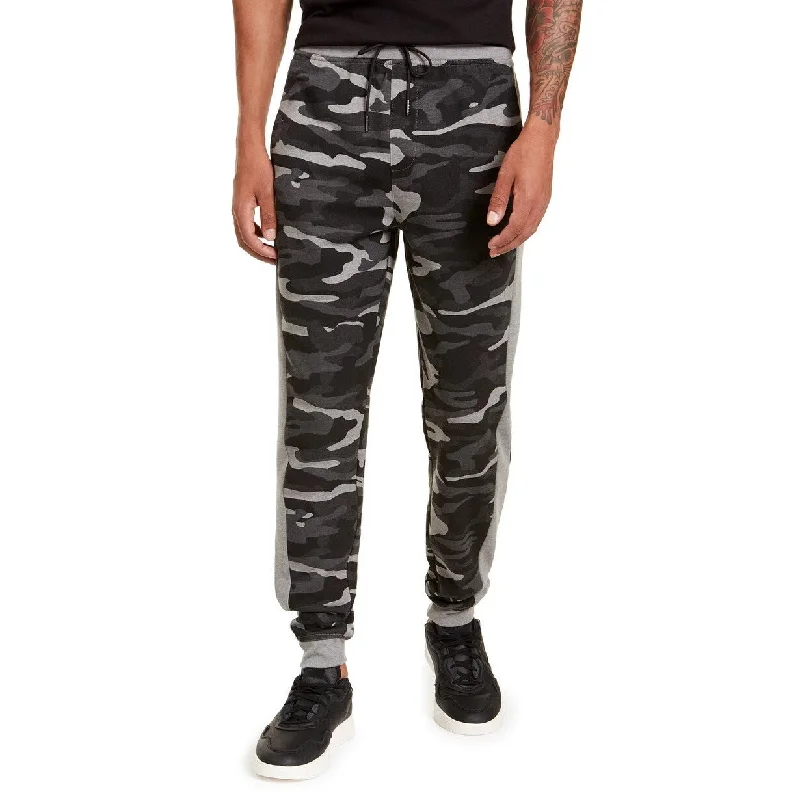 Men's sporty slim jogger pants-Ideology Men's Colorblocked Camo Joggers Black Size Medium