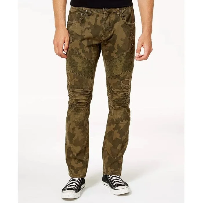 Men's flowing harem pants-INC International Concepts Men's Slim Fit Skinny Stretch Camo Moto Jeans Green Size 34