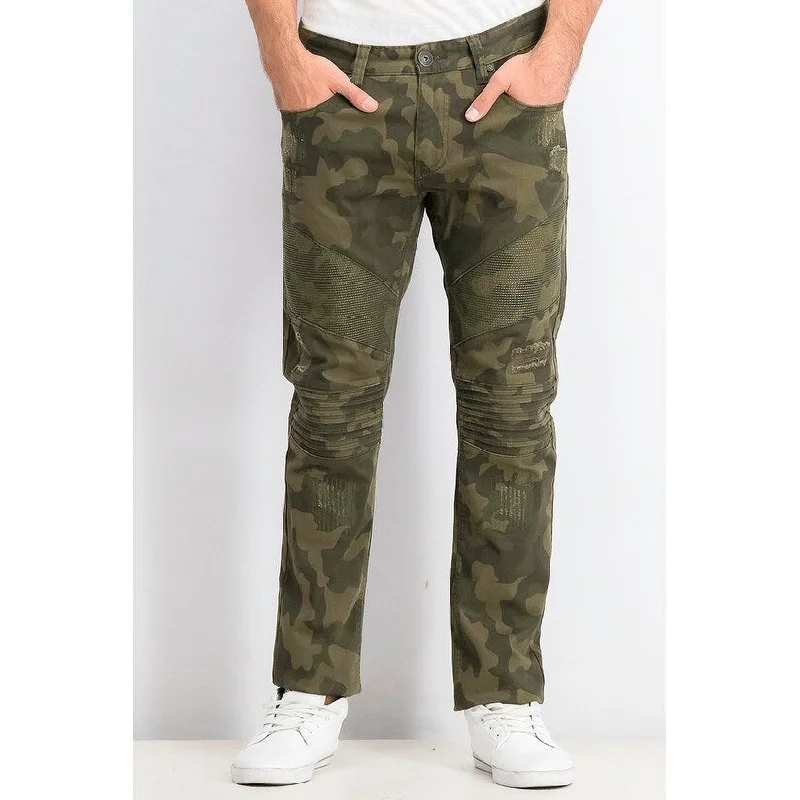 Men's earthy olive cargo pants-INC International Concepts Men's Slim-Fit Stretch Camo Moto Jeans Green Size 38