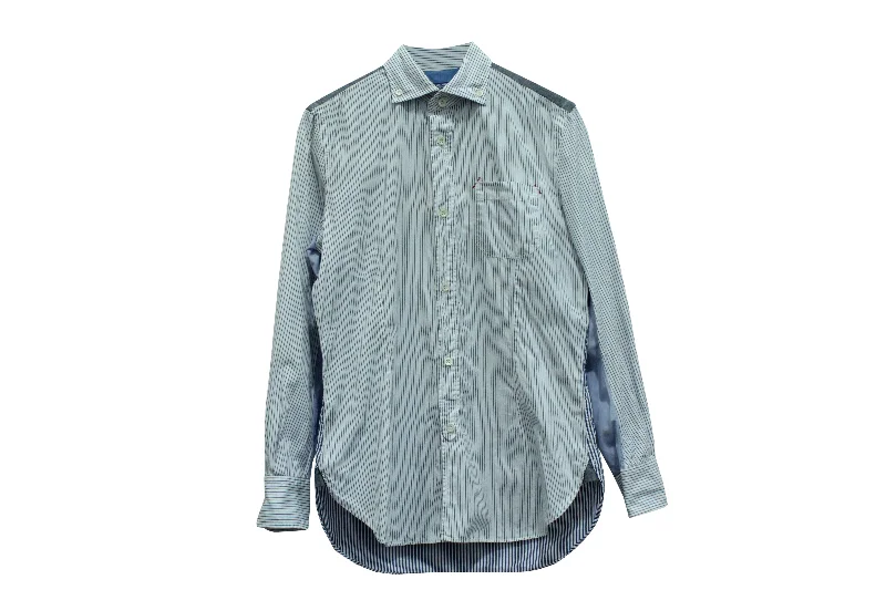 Men's trendy tie-front shirts-Junya Watanabe x Comme Des Garcon Striped Button Down Shirt in Blue Cotton