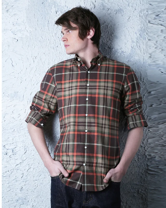 Men's rugged tundra shirts-Khaki Brown Plaid Twill