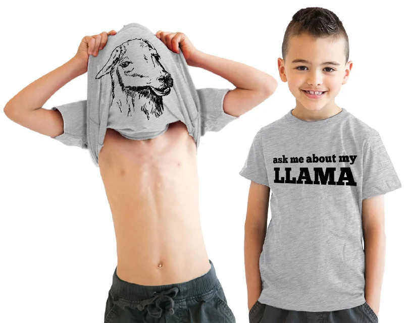 Men’s short-sleeve artisan tops-Kids' Ask Me About My Llama T Shirt Funny Youth Llama Flip Shirt Llamas Tee