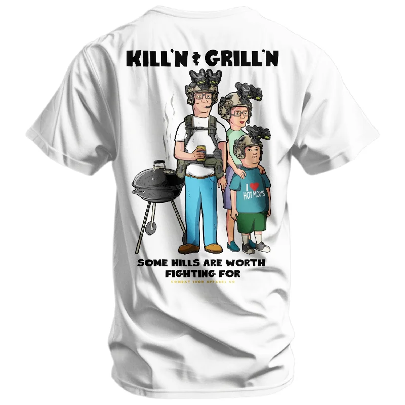 Men’s short-sleeve fawn tops-Kill'n & Grill'n | Some Hills Are Worth Fighting For Men's T-Shirt