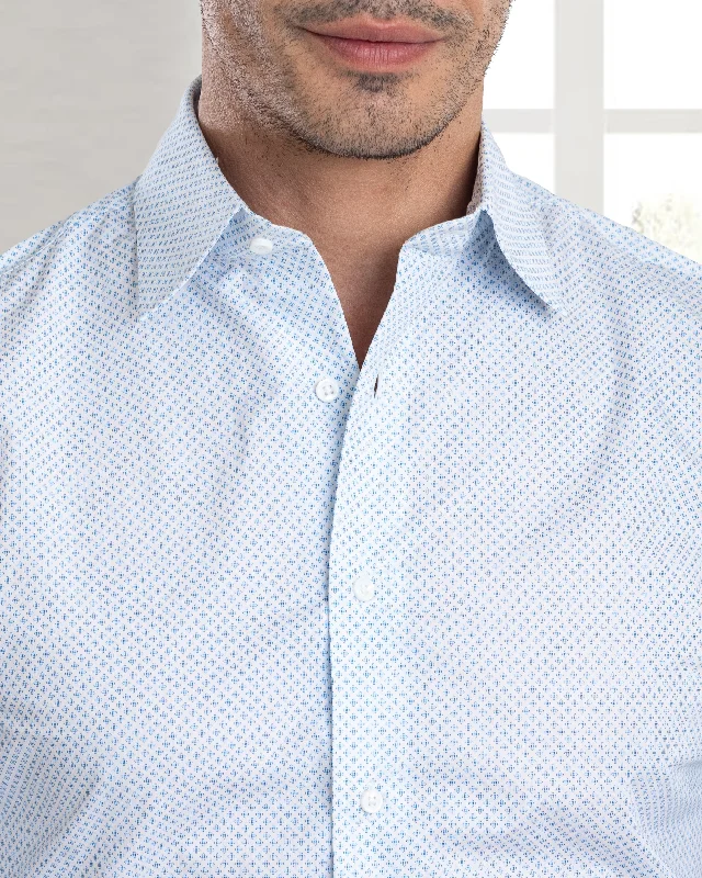 Men's luxury smooth shirts-Classic Blue Bloom Print on White