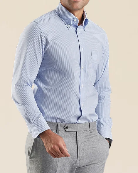 Men's stylish open-collar shirts-Light Blue Stripes Shirt