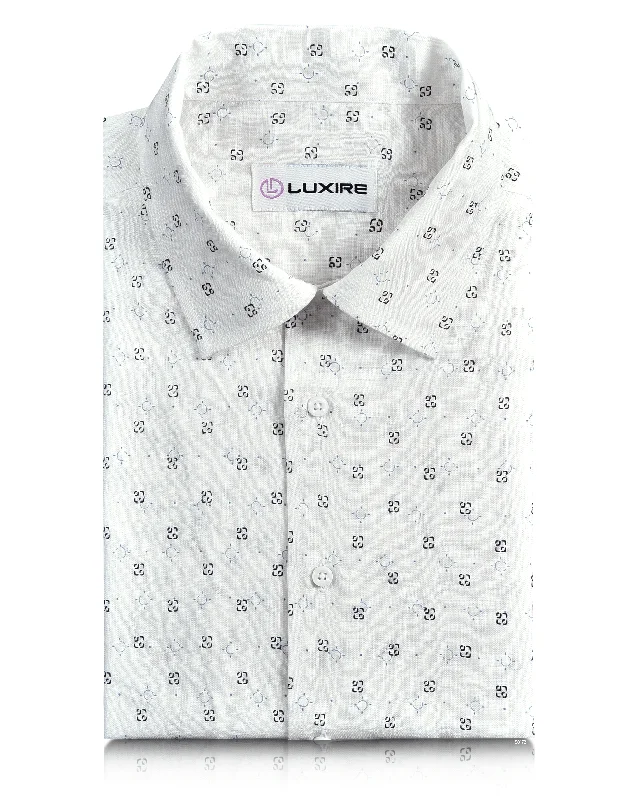 Men's casual speckled shirts-Linen: Blue Navy Printed Geometric