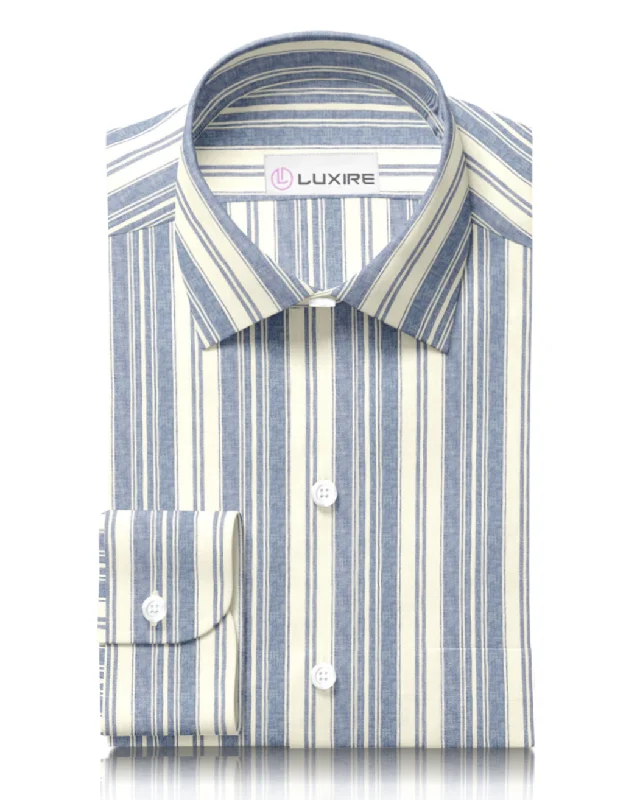 Men's vintage pin-dot shirts-Linen Cotton: Oxford Ecru Indigo Stripes