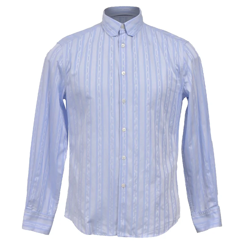 Men's rugged summit shirts-Louis Vuitton Chain Print Regular Fit Long Sleeve Shirt in Light Blue Cotton