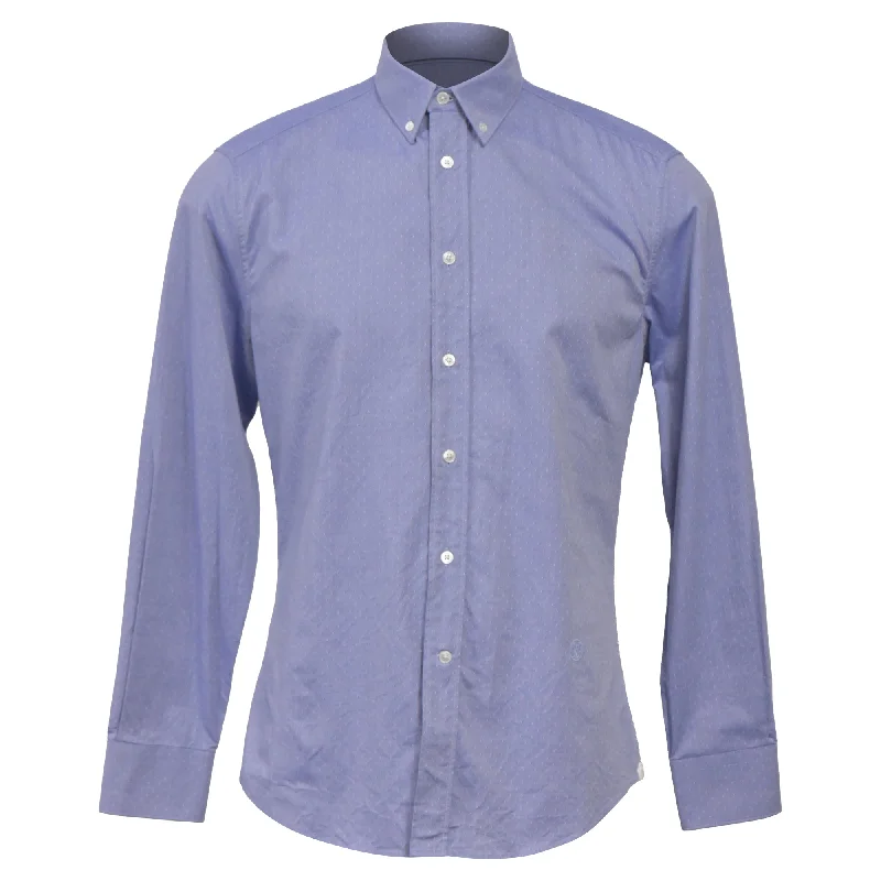 Men's casual khaki shirts-Louis Vuitton Swiss Dot Regular Fit Long Sleeve Shirt in Light Blue Cotton